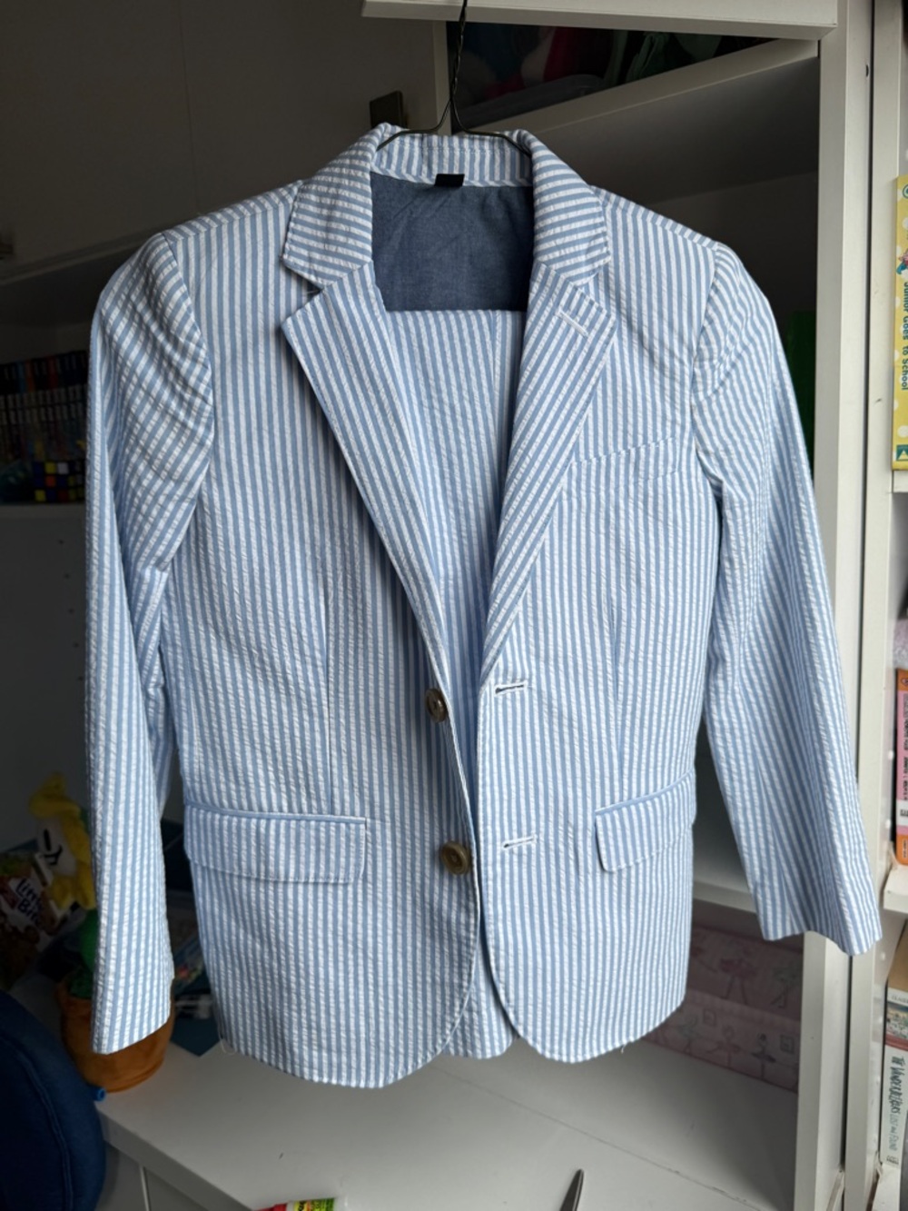 Crewcuts Blue and White Striped Seersucker Blazer